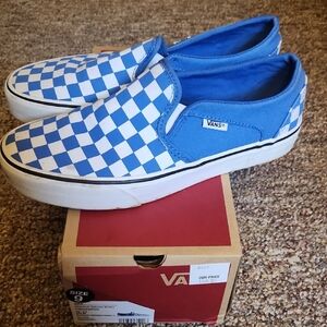 Vans Blue and White Checkered Slip-On Sneakers